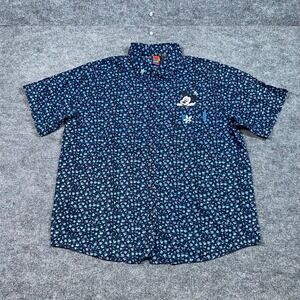 Mickey Unlimited Womens Plus 18W/20W Navy Floral Mickey Mouse Button Up Shirt
